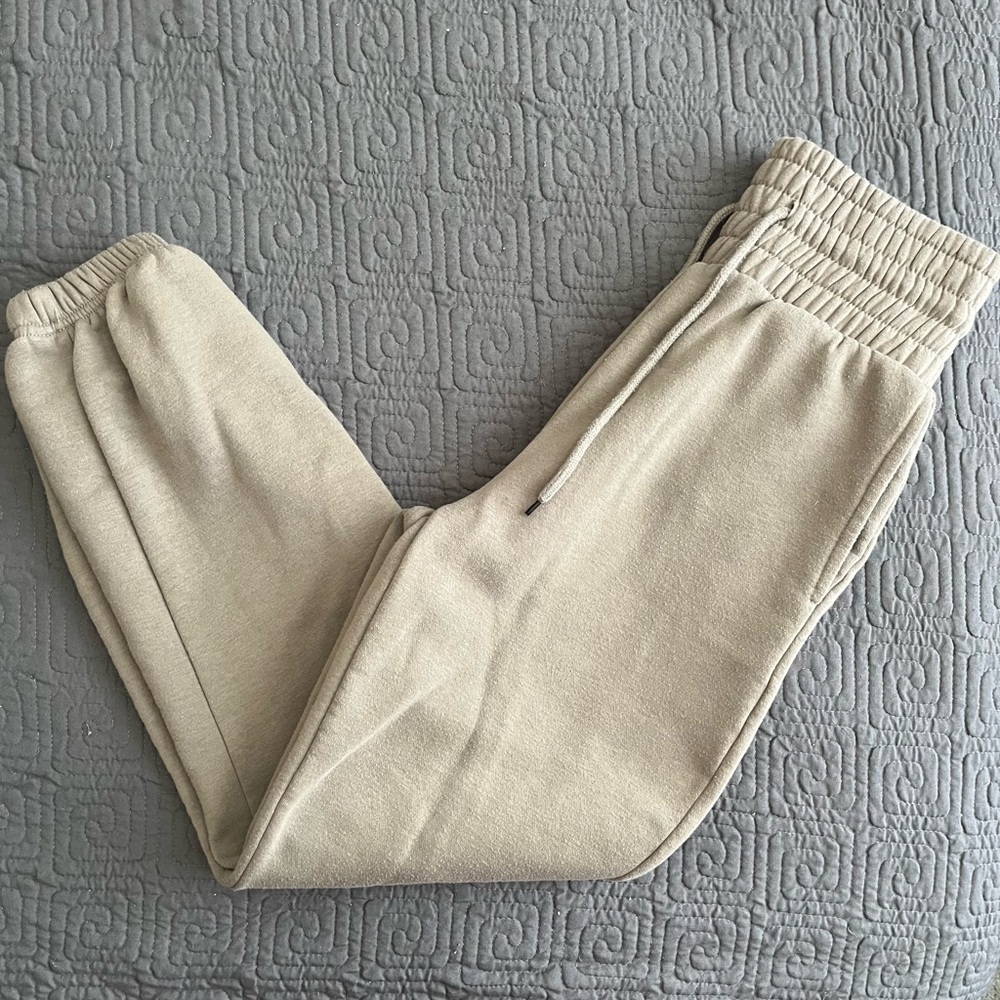 Neutral Beige Drawstring Jogger Pants